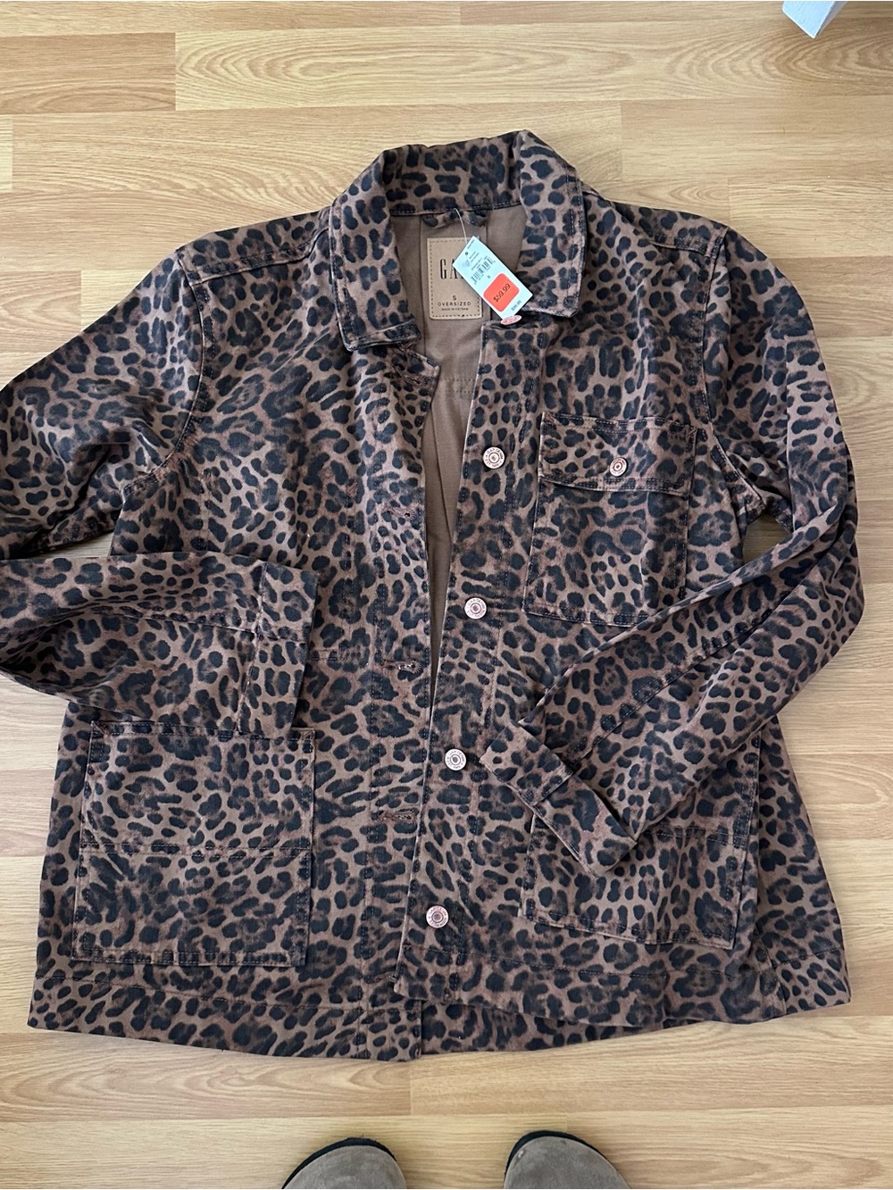 GAP Brown Leopard Print Denim Button Jacket NWT